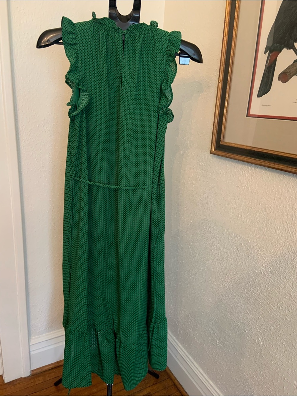 Who What Where Green with black Polka Dot Maxi Skirt - Women size small